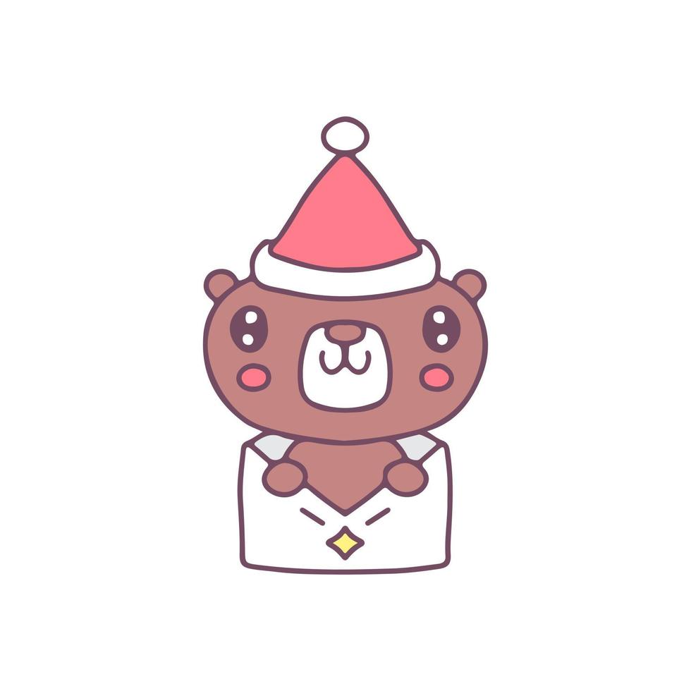 Adorable bear with love letter celebrate Christmas illustration. Vector graphics for t-shirt prints and other uses.