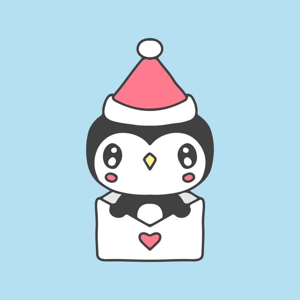 Cute penguin with love letter celebrate Christmas illustration. Vector graphics for t-shirt prints and other uses.
