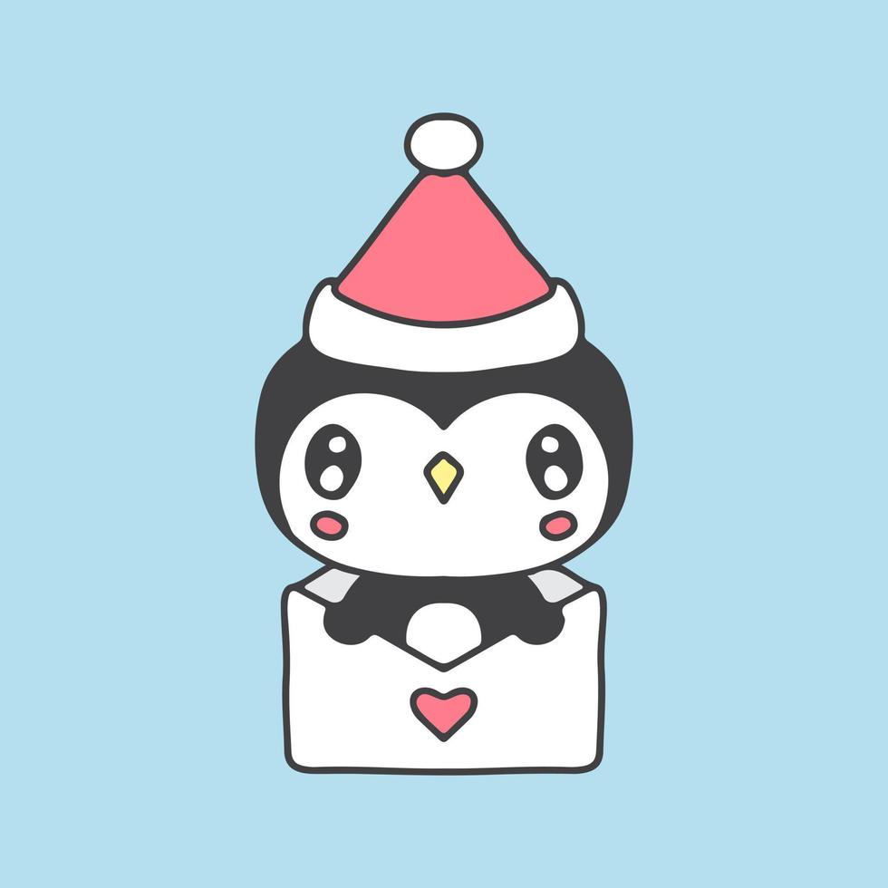 Cute penguin with love letter celebrate Christmas illustration. Vector graphics for t-shirt prints and other uses.