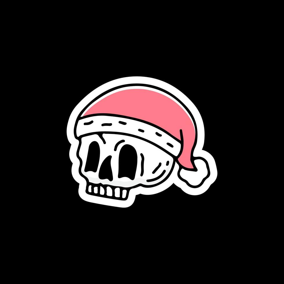 Cool skull head with Santa hat. Christmas illustration. Vector graphics for t-shirt prints and other uses.