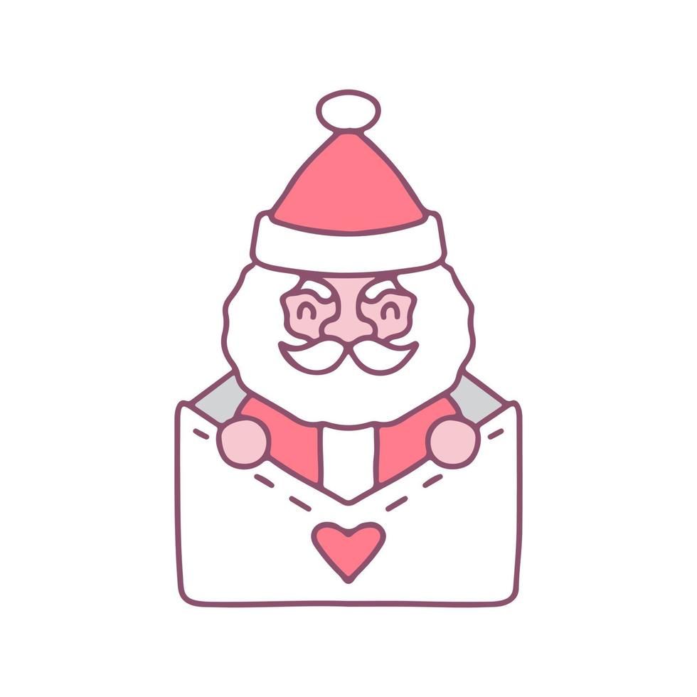 Cute Santa Claus in envelope cartoon. Christmas illustration. Vector graphics for t-shirt prints and other uses.