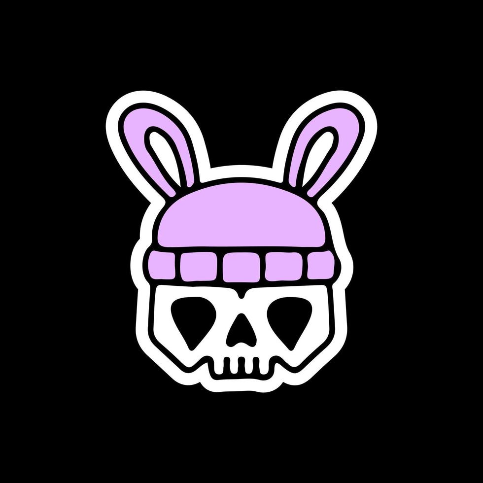 Skull with cute bunny hat. illustration for t shirt, poster, logo, sticker, or apparel merchandise. vector