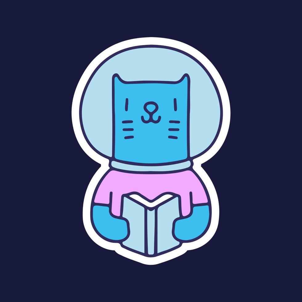 Astronaut cat reading a book. illustration for t shirt, poster, logo, sticker, or apparel merchandise. vector
