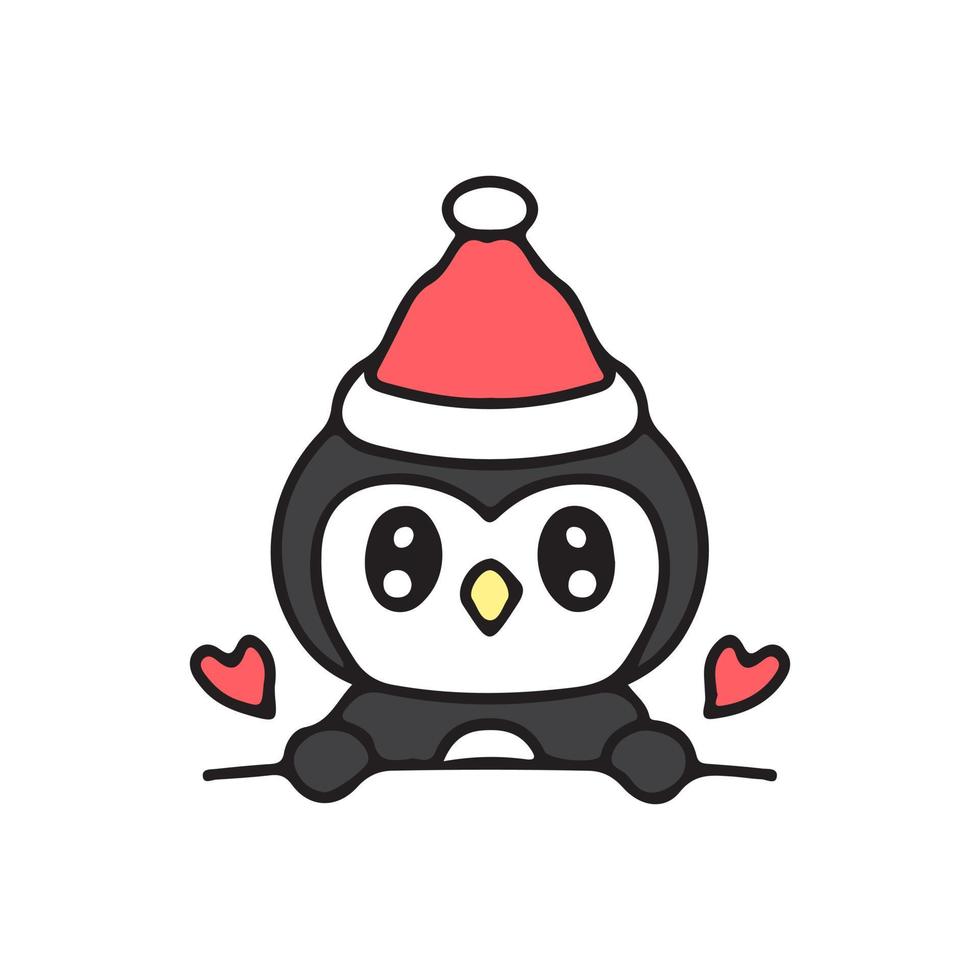 lindo pingüino con sombrero de santa. ilustración para camiseta, póster, logotipo, pegatina o mercancía de prendas de vestir. vector