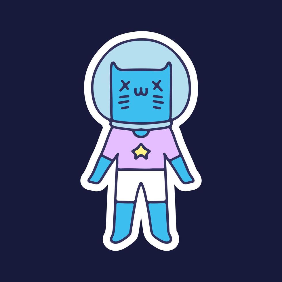 gato astronauta con expresión de muerte. ilustración para camisetas, afiches, logotipos, pegatinas o prendas de vestir. vector