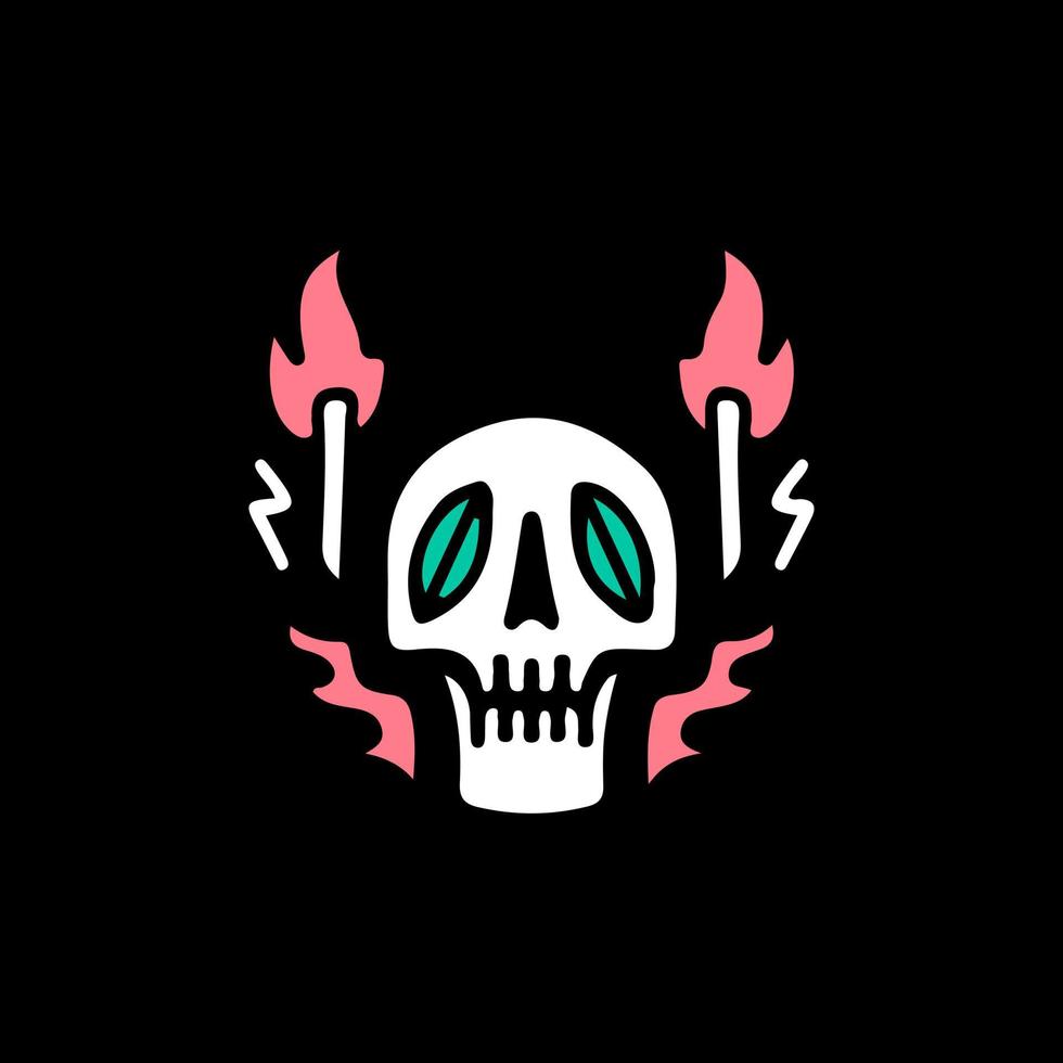 Skull head with fire and lightning. illustration for t shirt, poster, logo, sticker, or apparel merchandise. vector