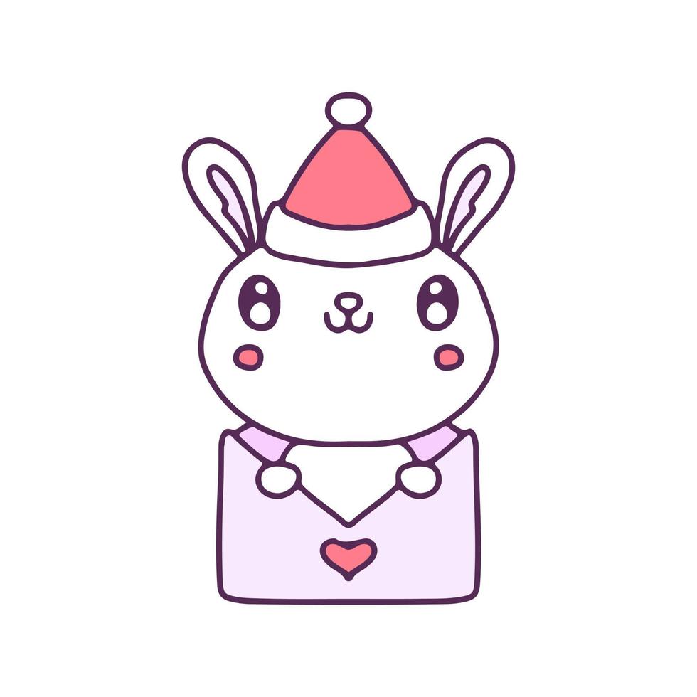 Kawaii bunny in love letter celebrate Christmas illustration. Vector graphics for t-shirt prints and other uses.