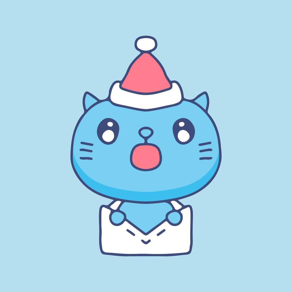 Cute cat wear Santa hat with envelope for Christmas illustration. Vector graphics for t-shirt prints and other uses.