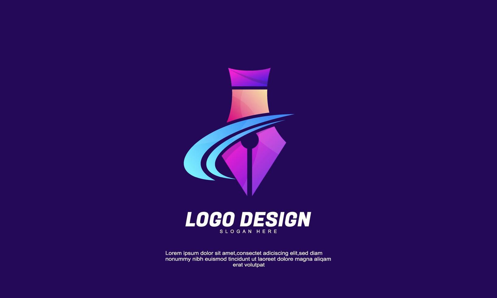 stock abstract creative idea pen logo for business or company with gradient colorful design template vector