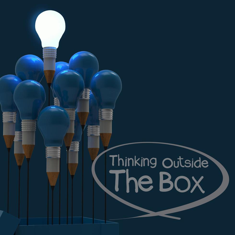 drawing idea pencil and light bulb concept think outside the box as creative and leadership photo