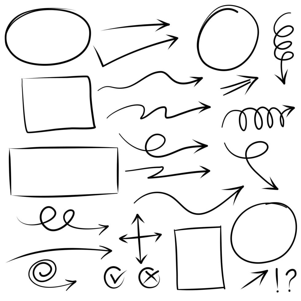 elemento de diseño de fideos. vector de líneas, flechas, círculos y curvas de fideos. elementos de diseño dibujados a mano aislados en fondo blanco para infografía.