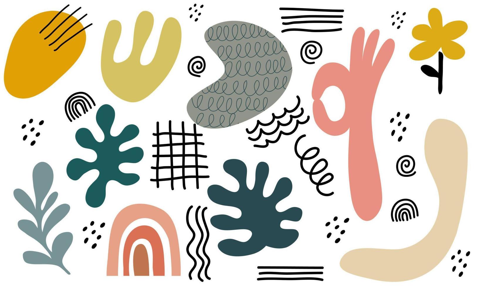 Hand drawn various colorful shapes and doodle objects. vector