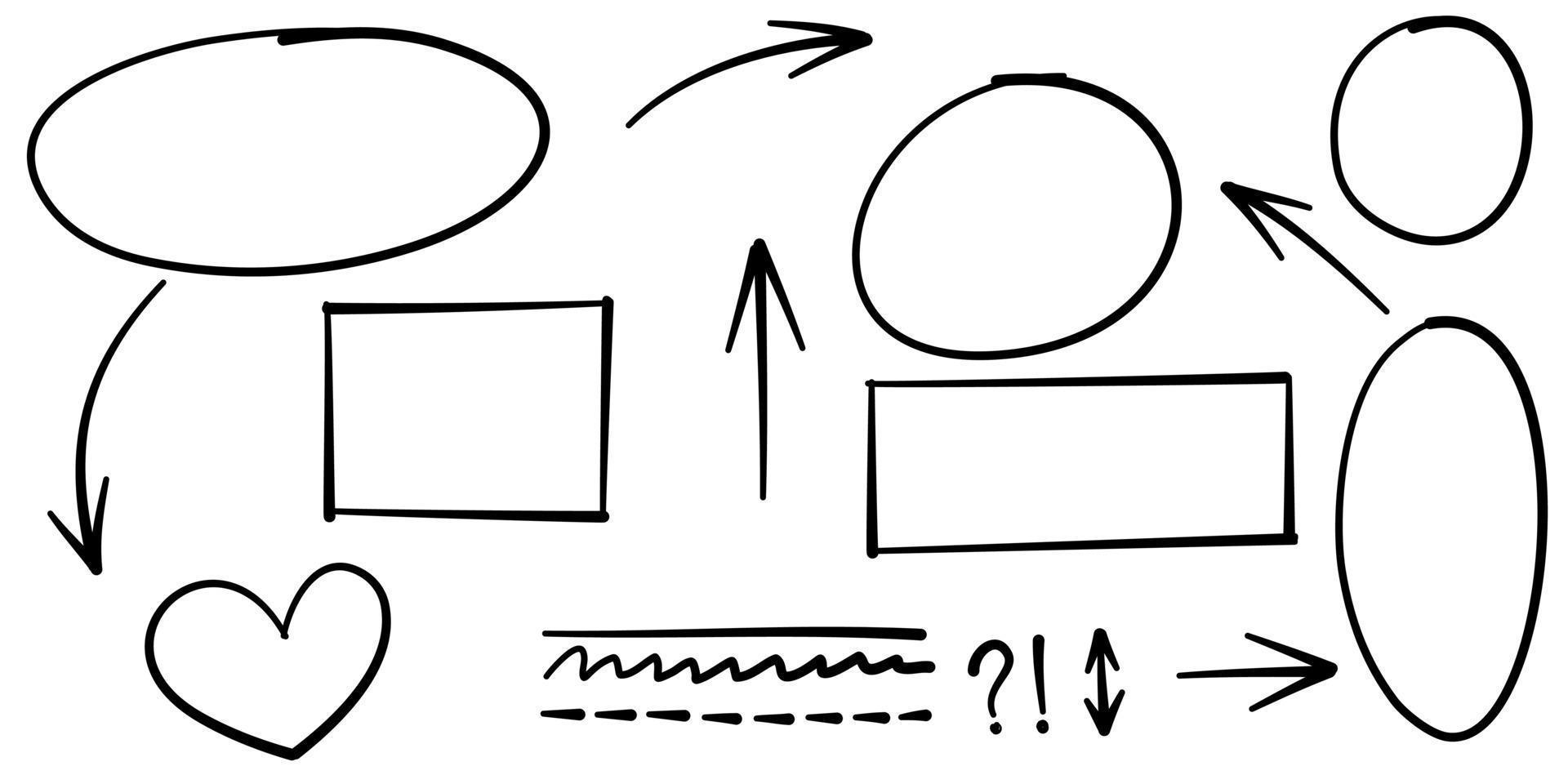 elemento de diseño de fideos. vector de líneas, flechas, círculos y curvas de fideos. elementos de diseño dibujados a mano aislados en fondo blanco para infografía.