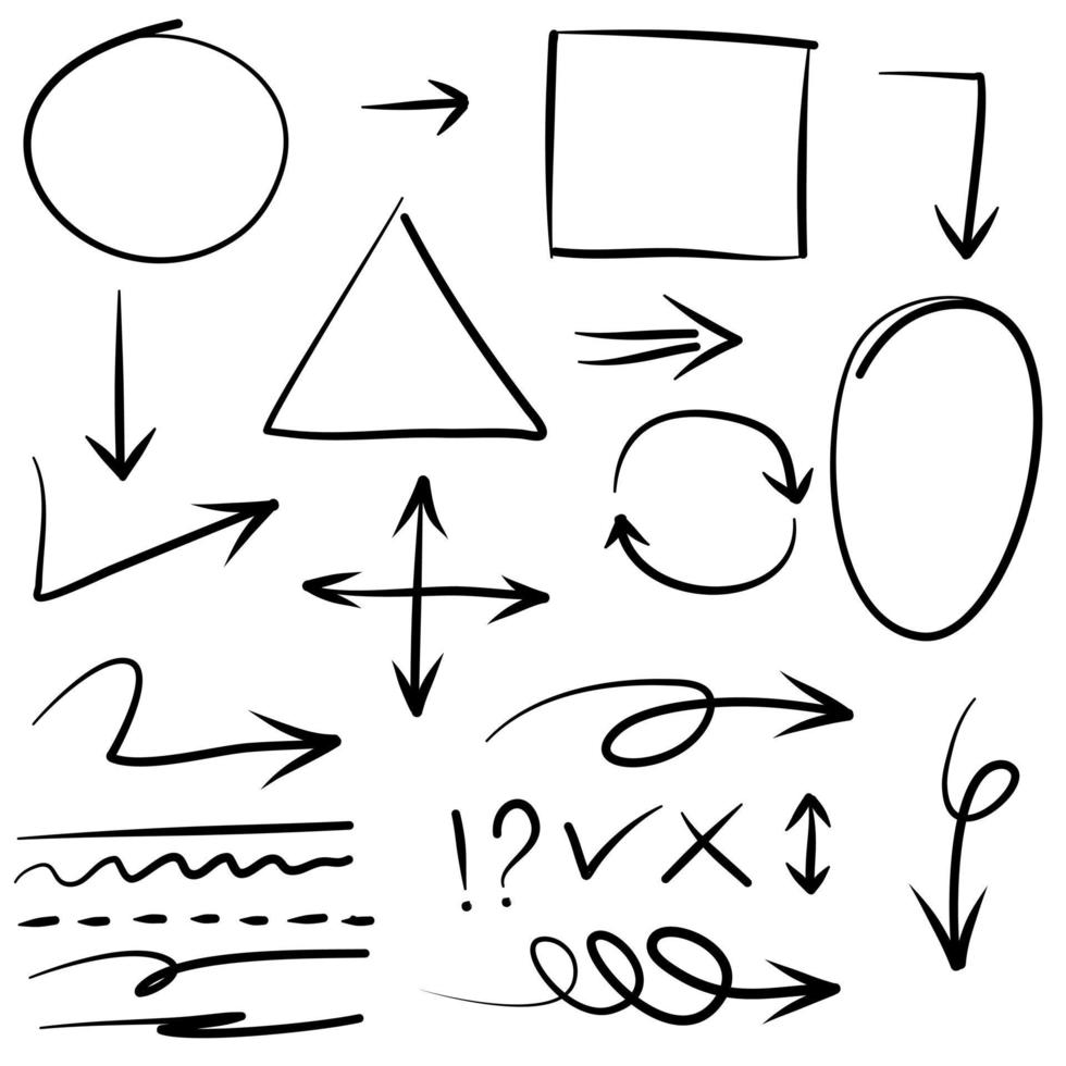 elemento de diseño de fideos. vector de líneas, flechas, círculos y curvas de fideos. elementos de diseño dibujados a mano aislados en fondo blanco para infografía.