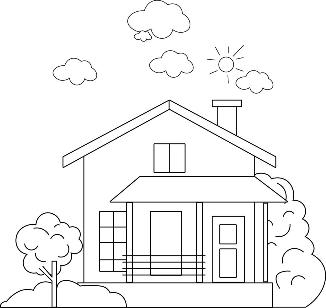 House Coloring page design. coloring page design for kids. simple coloring page design. vector