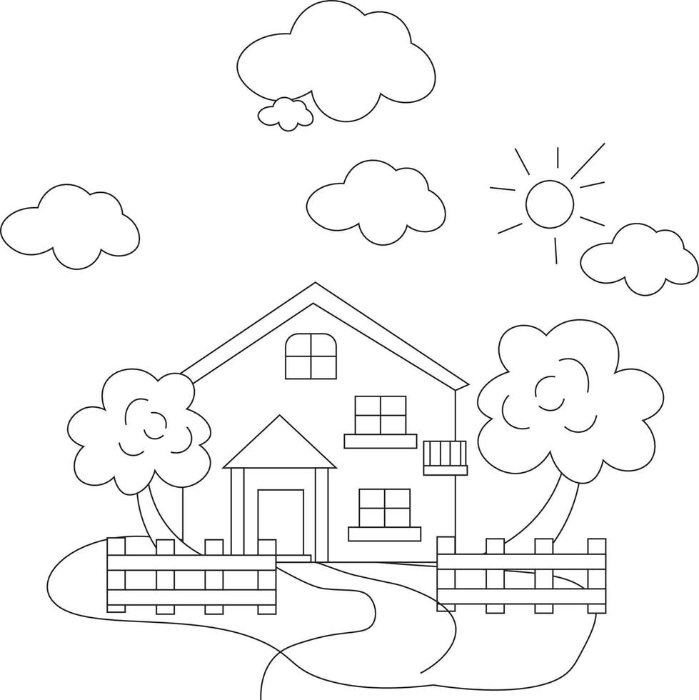 House Coloring page design. coloring page design for kids. simple coloring page design. vector