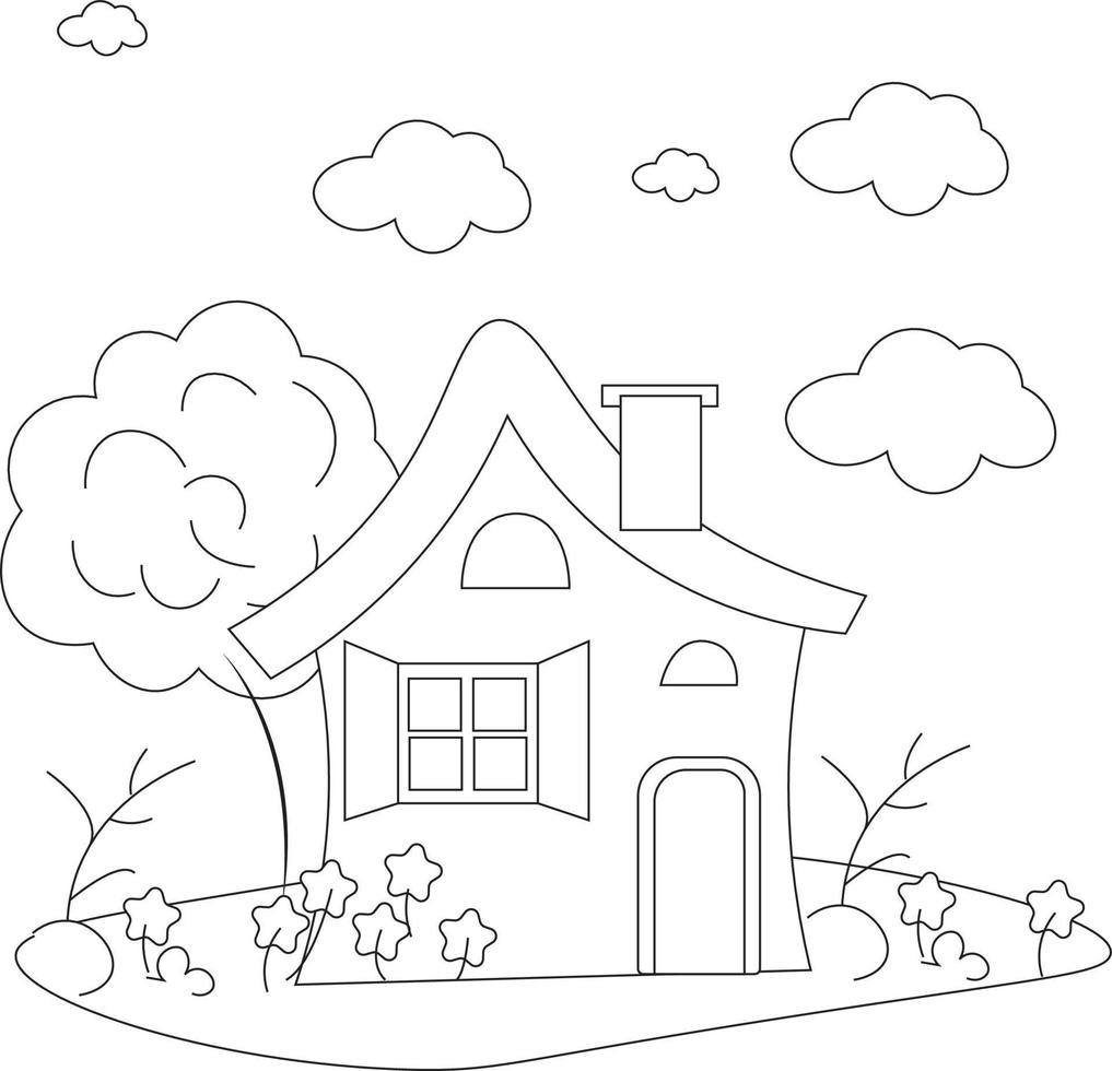 House Coloring page design. coloring page design for kids. simple coloring page design. vector