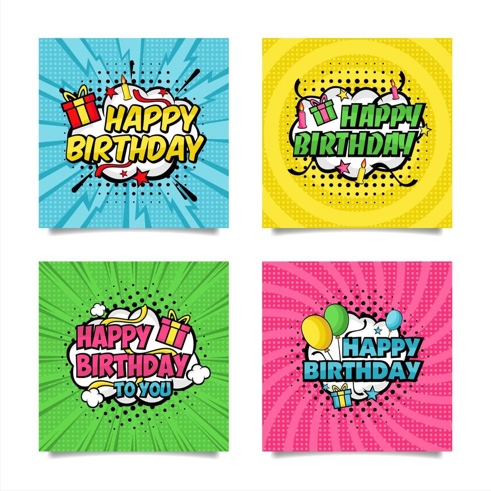 feliz cumpleaños colección de estilo pop art vector