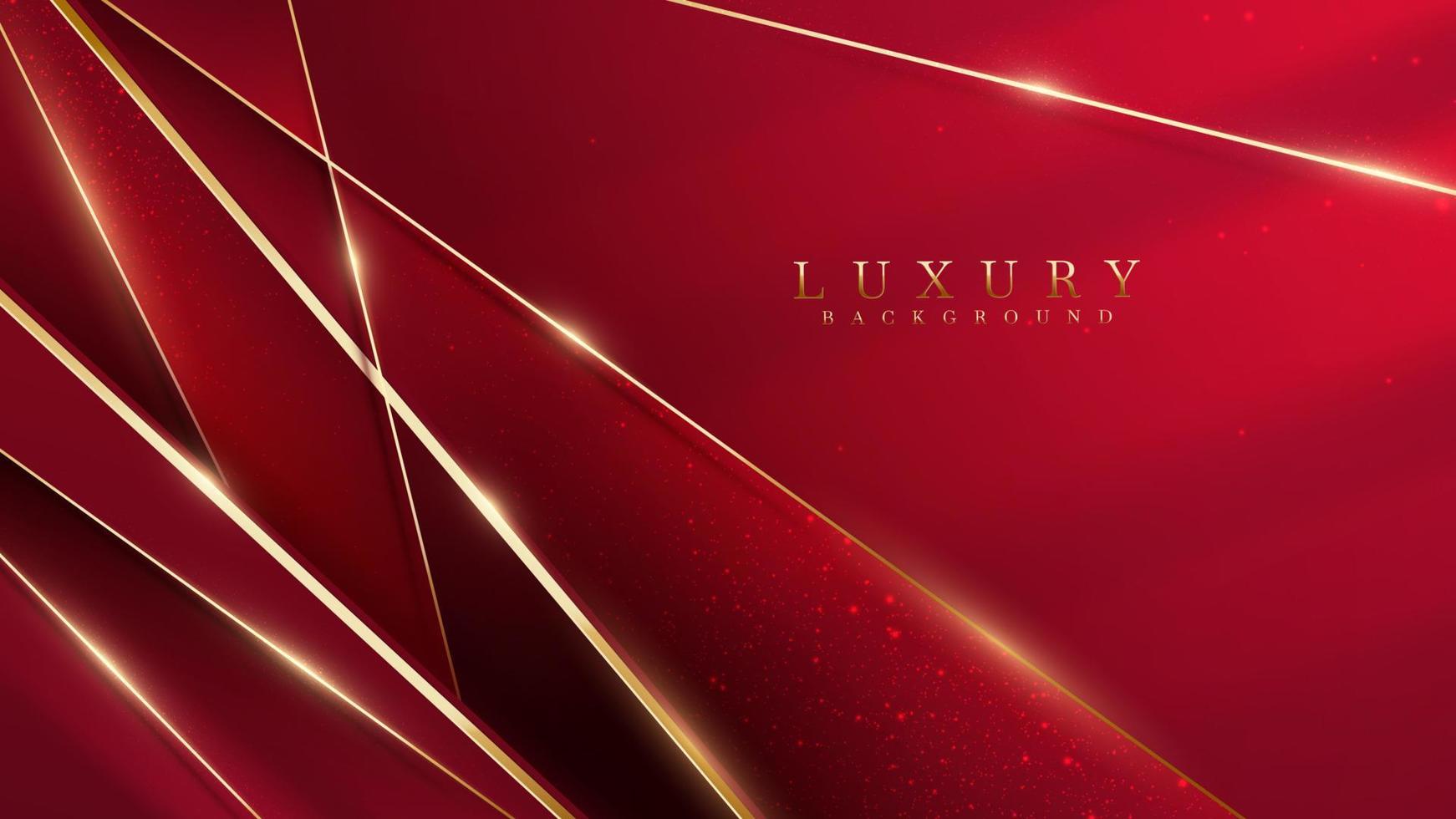 Red luxury background with gold line decoration and glitter light effect. vector