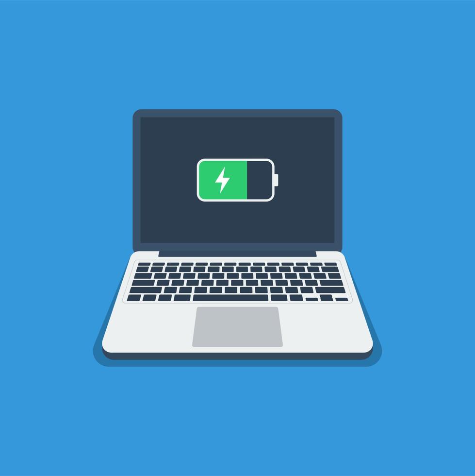 Laptop with charged battery icon concept. Flat vector illustration suitable for many purposes.