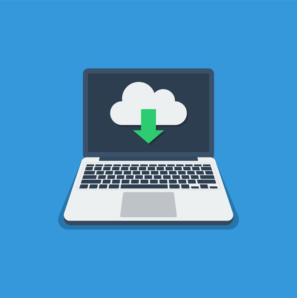 Laptop with cloud download icon concept. Flat vector illustration suitable for many purposes.