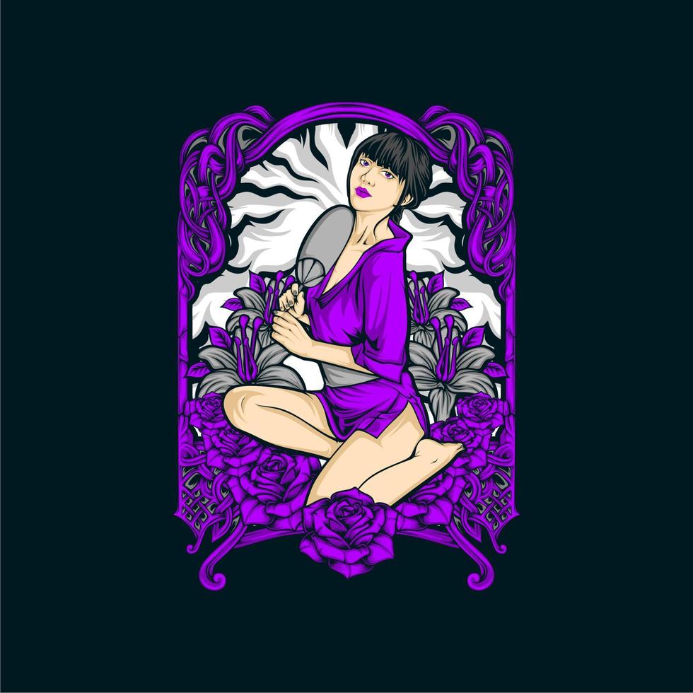 beautiful girl in action illustration with awesome backgrounds vector