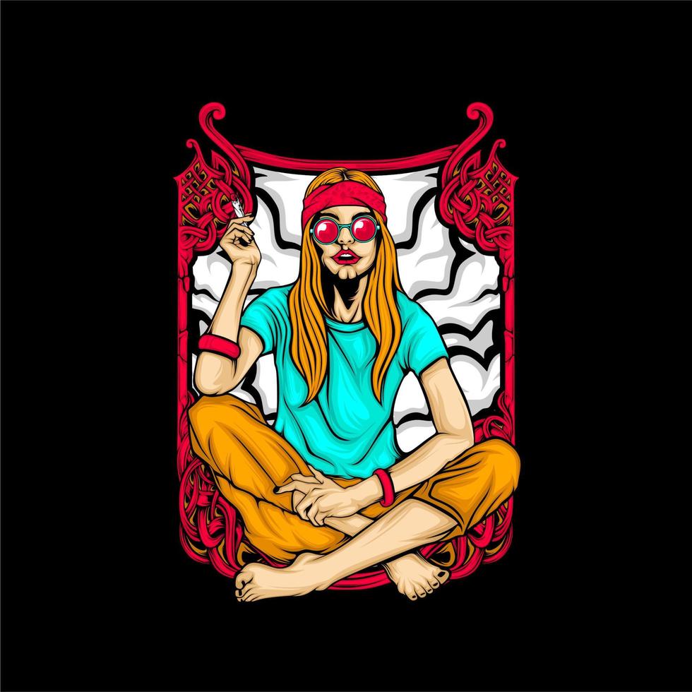 fumando chica hippie vector