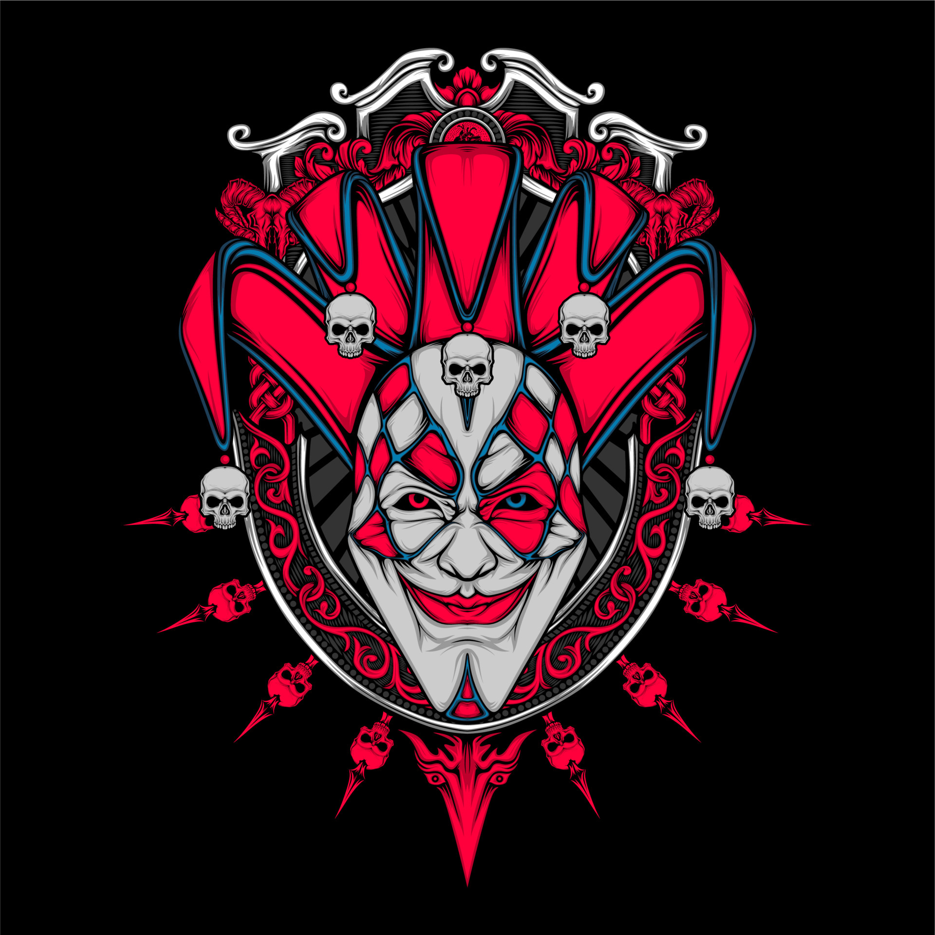 jester head illustration 5308251 Vector Art at Vecteezy