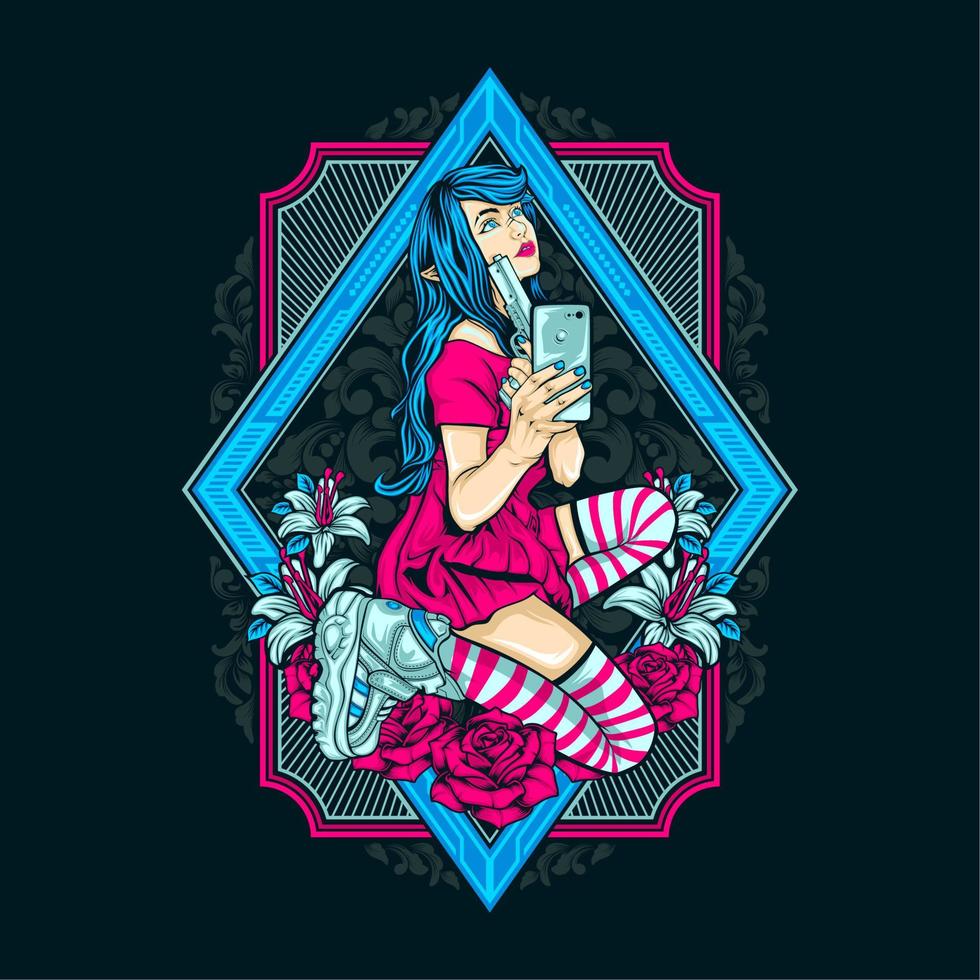 hermosa chica en acción ilustración con impresionantes fondos vector