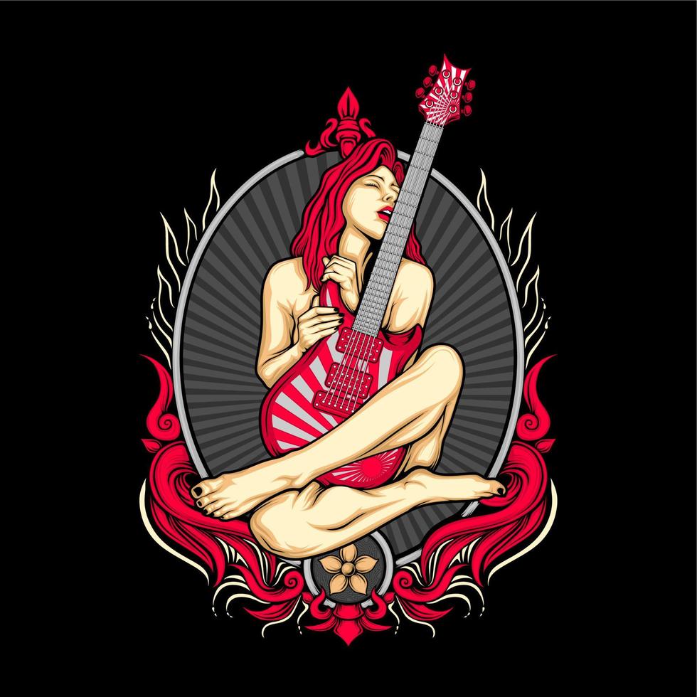 ilustración de chica guitarra vector