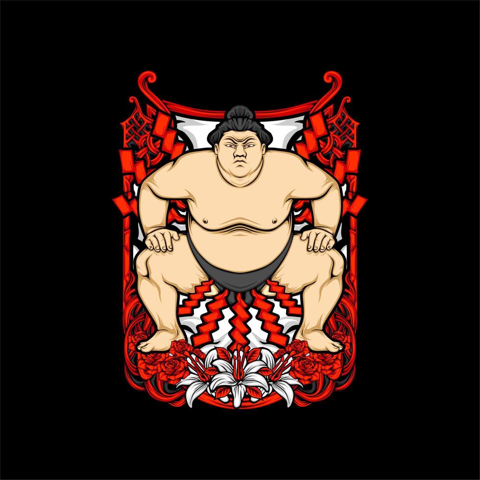 japanese sumo illustration vector