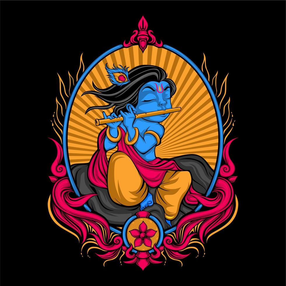 krishna play flute on the rock vector