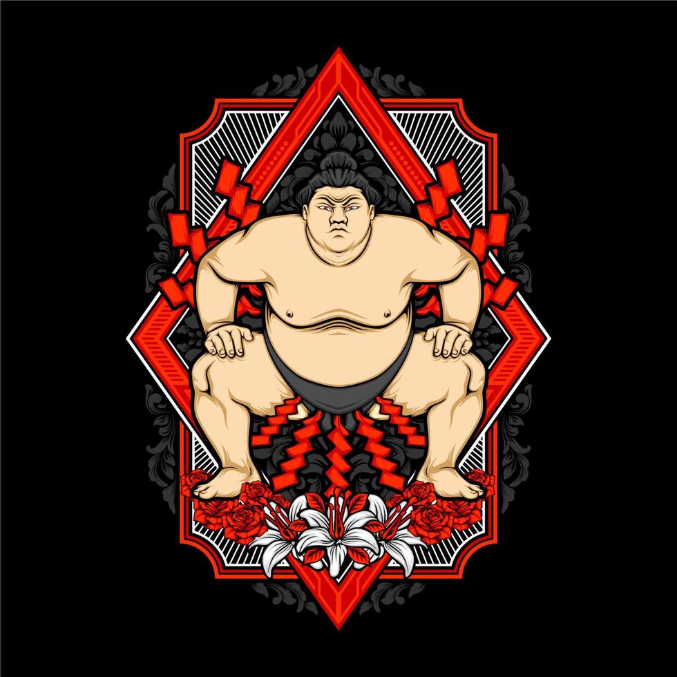 japanese sumo illustration vector