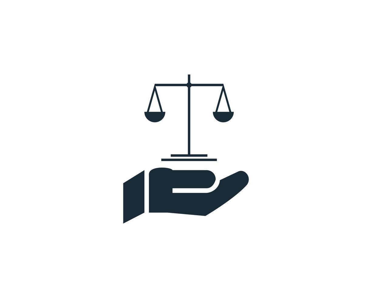 plantilla de logotipo de despacho de abogados, mano y escala de justicia icono vector logotipo plantilla ilustración diseño