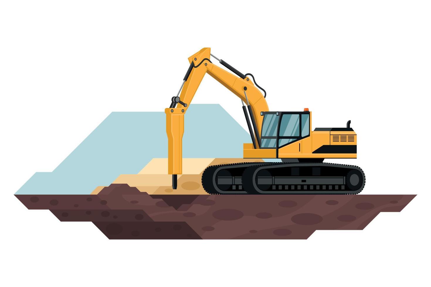 crawler hammer excavator in construction and mining work with heavy machinery 3d vector