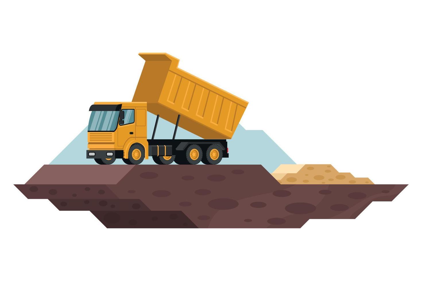 dump truck dumping construction and mining work waste with heavy machinery 3d vector