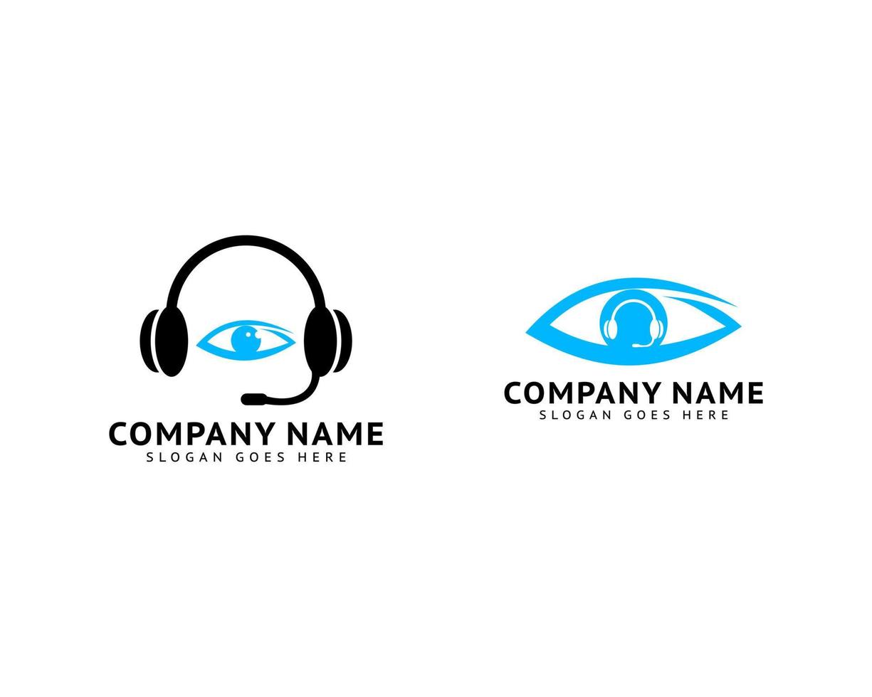 conjunto de diseño de logotipo de auriculares combinado con vector de ojo