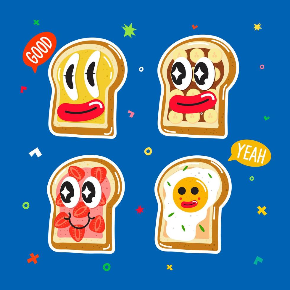 Vector illustrations Hand drawn of design cartoon characters.  stamps or stickers with abstract funny cute comic characters.