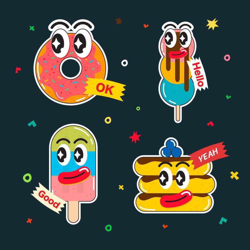 Vector illustrations Hand drawn of design cartoon characters.  stamps or stickers with abstract funny cute comic characters.