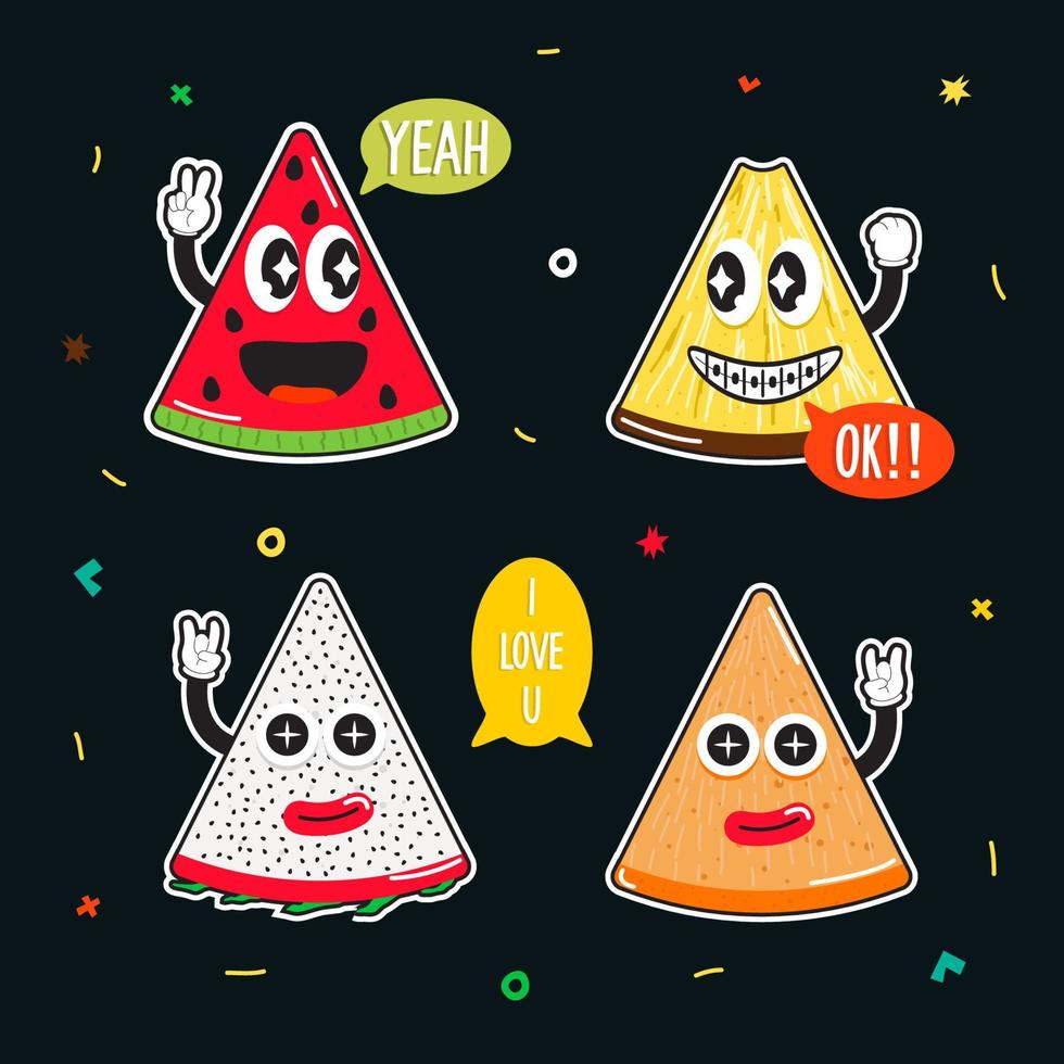 Vector illustrations Hand drawn of design cartoon characters.  stamps or stickers with abstract funny cute comic characters.