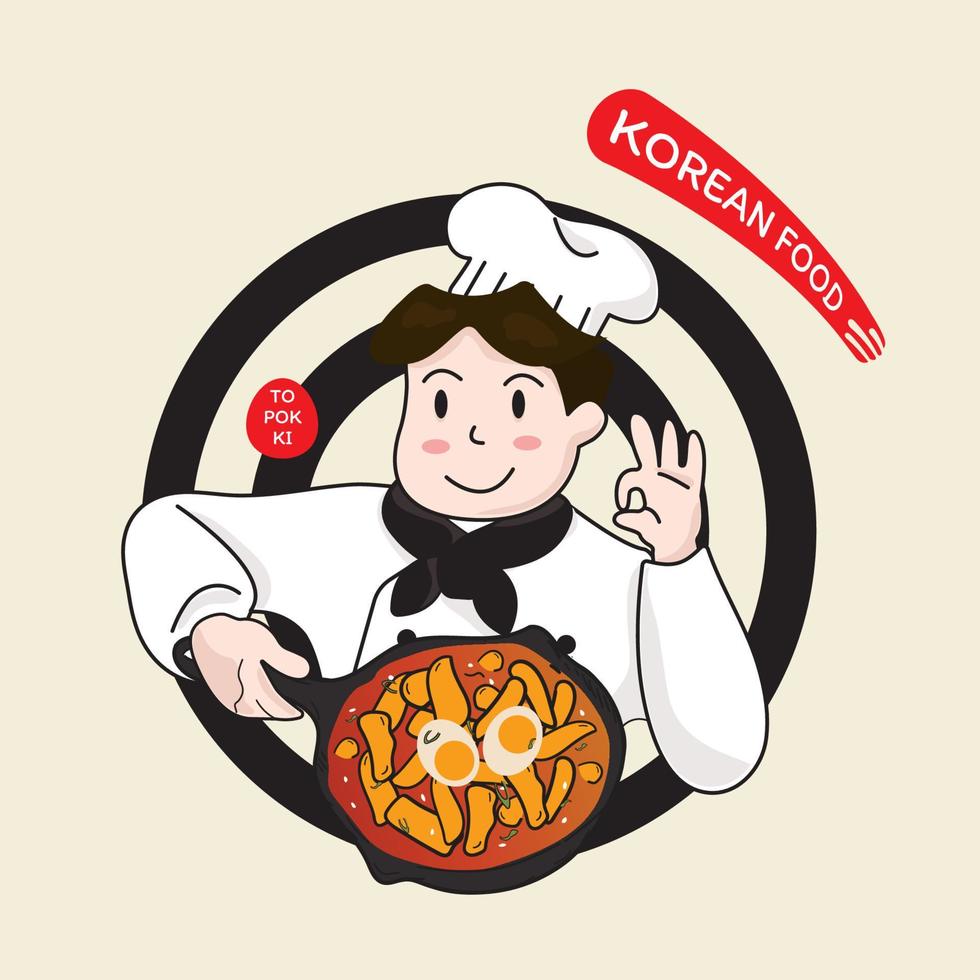 illustration of chef with Korean food. isolated background, vector