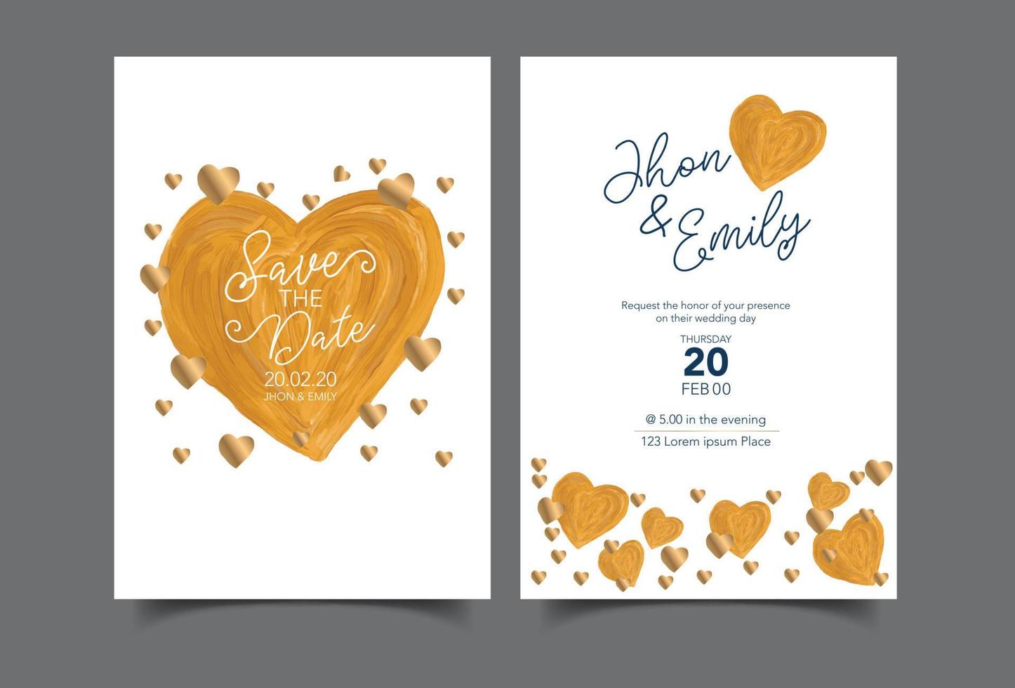 tarjeta de invitación de boda con símbolos de amor, guardar la fecha, gracias, plantilla rsvp. vector. vector