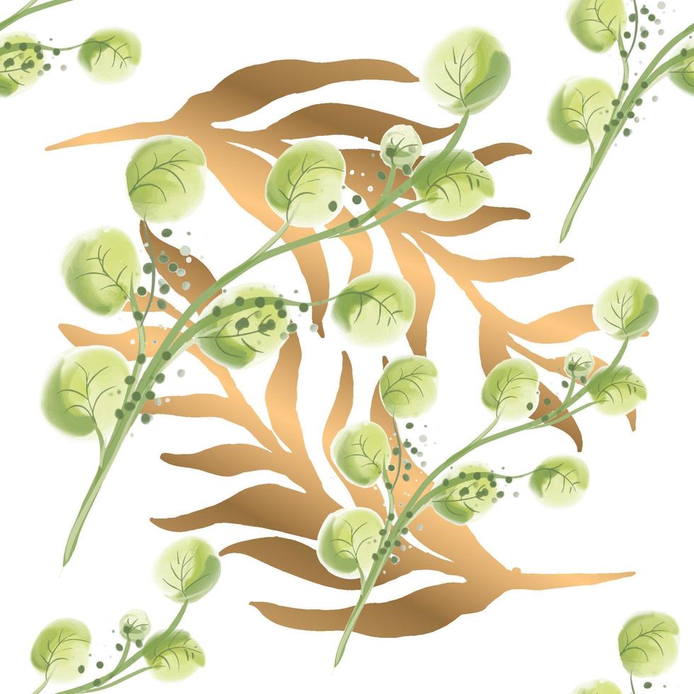 Seamless pattern with green watercolor leaves. Summer Hand drawn illustration vector
