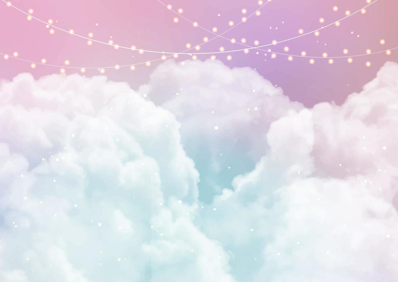Sky background with sugar cotton candy clouds and stars vector