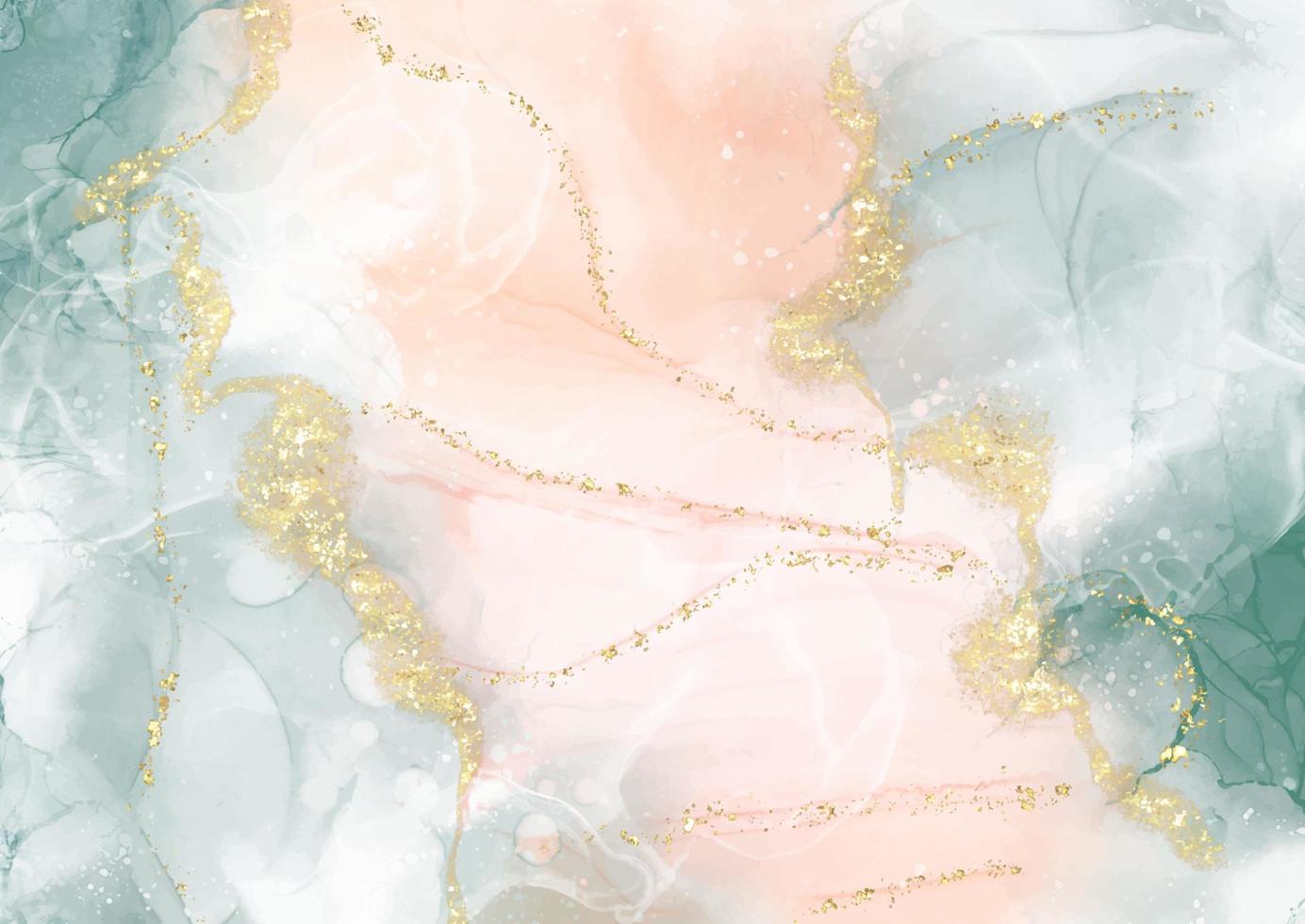 Hand painted alcohol ink background with gold glitter vector