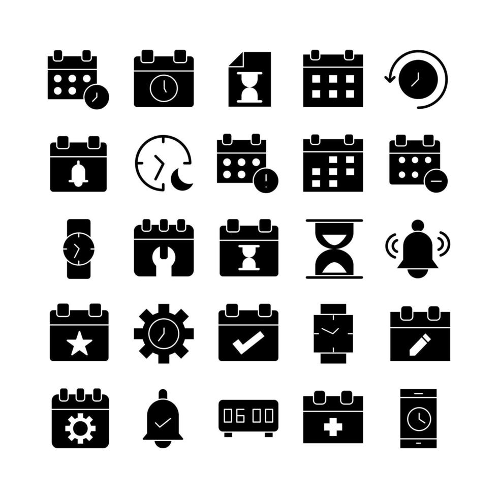 icono de hora y fecha establecido vector sólido para sitio web, aplicación móvil, presentación, redes sociales.
