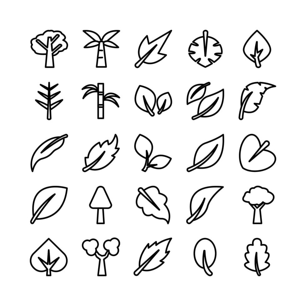 Trees and Leaves icon set vector line for website, mobile app, presentation, social media.