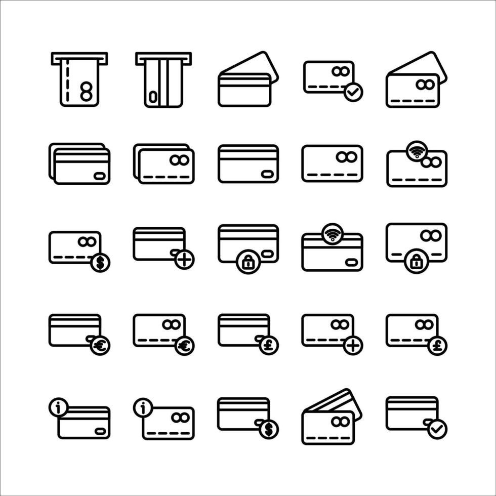 Debit Card icon set vector line for website, mobile app, presentation, social media.