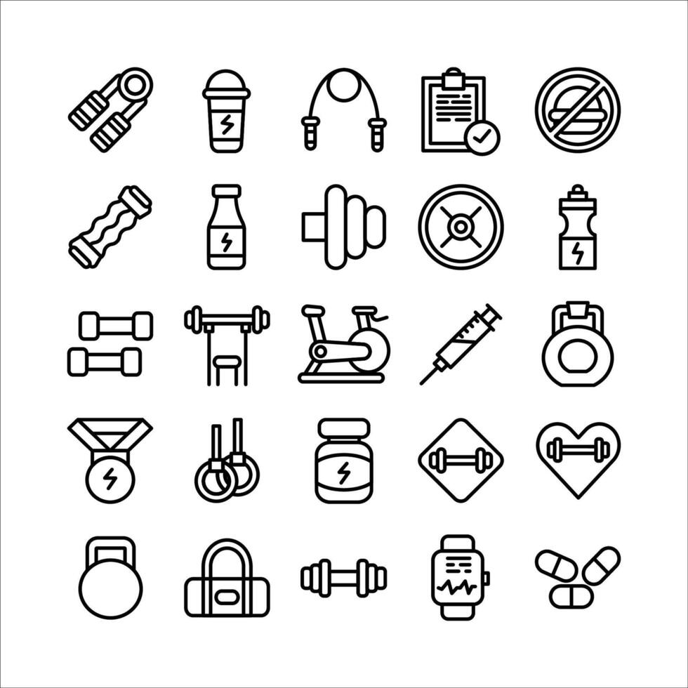 Gym icon set vector line for website, mobile app, presentation, social media.