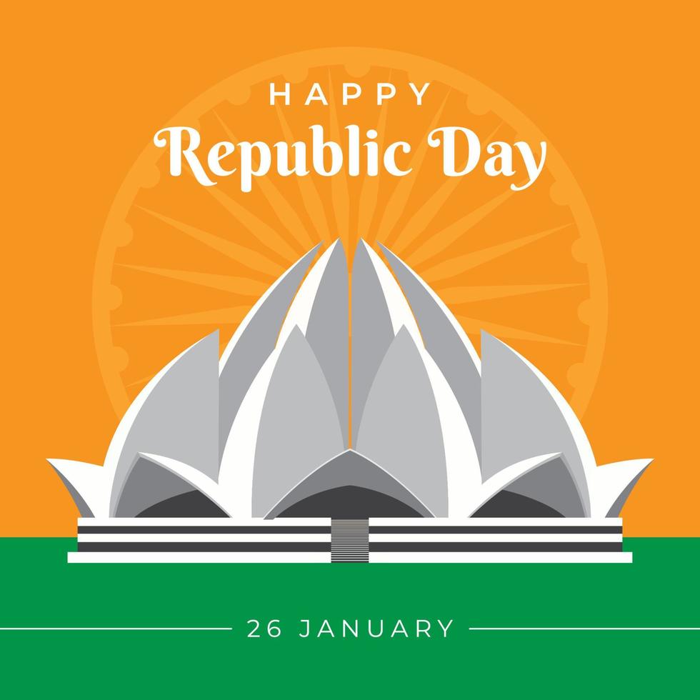 día de la república de la india, 26 de enero en el templo de loto delhi ilustración vector